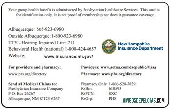 Cartão de seguro saúde de New Hampshire amostra